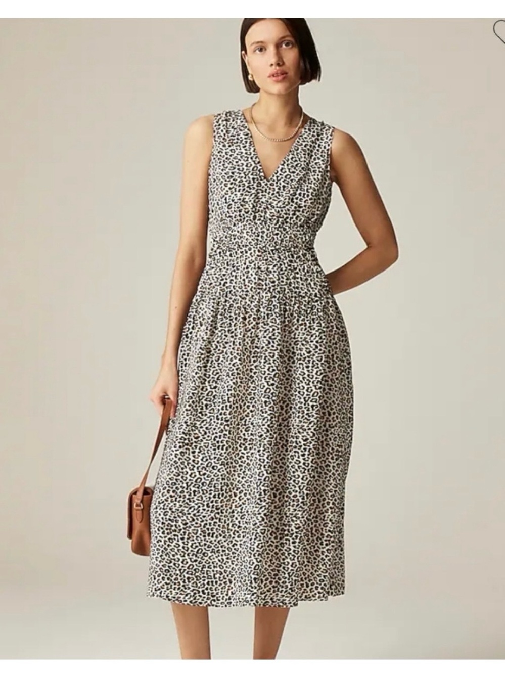 J. Crew Sleeveless V-Neck Leopard Print Midi Dress in White and Black